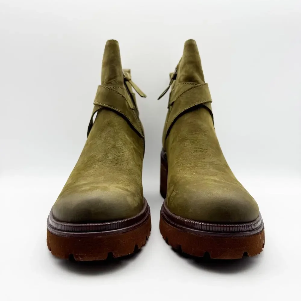 Sofft Womens Jenine Moto Ankle Boots Size US 11 Green Leather Block Heel NIB